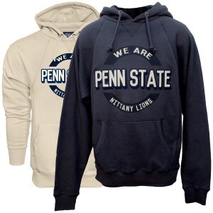 cappuccino and navy long sleeve hooded sweatshirts with We Are Penn State Nittany Lions